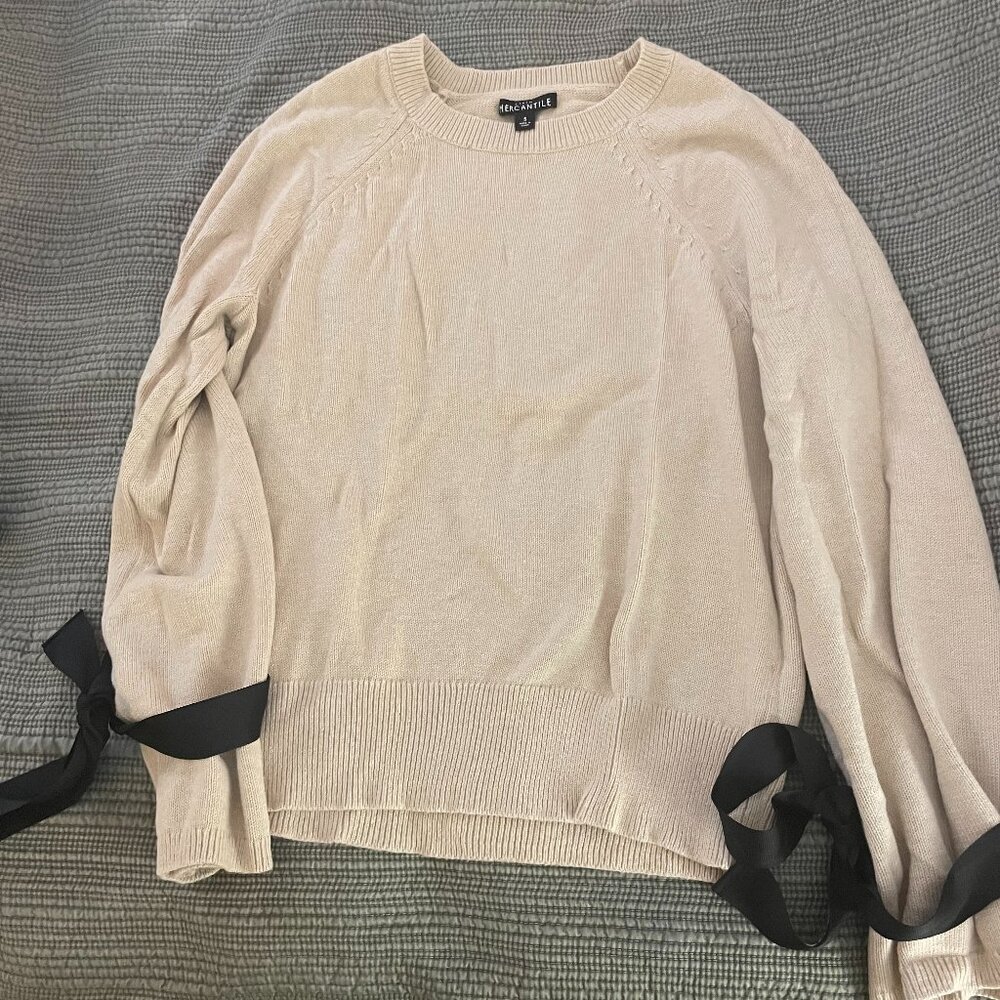 Beige Bow Sleeve JCrew Sweater